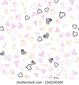 Light Pink, Yellow vector seamless texture with words LOVE YOU, hearts. Illustration with phrase LOVE YOU, hearts for valentine's day. Design for textile, fabric, wallpapers.