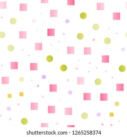 Light Pink, Yellow vector seamless cover with circles, cubes. Colorful illustration with circles, squares in nature style. Trendy design for wallpaper, fabric makers.
