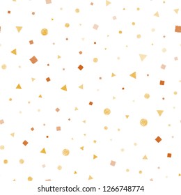 Light Pink, Yellow vector seamless texture with poly style with circles, cubes. Decorative design in abstract style with lines, dots, cubes. Pattern for trendy fabric, wallpapers.