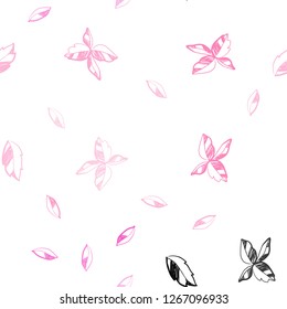 Light Pink, Yellow vector seamless elegant wallpaper with leaves. Colorful abstract illustration with leaves in doodle style. Pattern for trendy fabric, wallpapers.