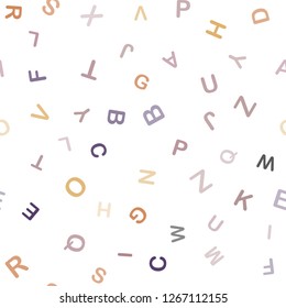 Light Pink, Yellow vector seamless layout with latin alphabet. Blurred design in simple style with signs of alphabet. Design for wallpaper, fabric makers.
