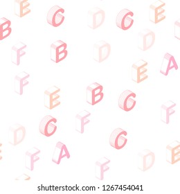 Light Pink, Yellow vector seamless background with 3D signs of alphabet. Colorful 3D alphabet signs with gradient on white background. Pattern for trendy fabric, wallpapers.