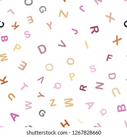 Light Pink, Yellow vector seamless template with isolated letters. Modern geometrical illustration with ABC english symbols. Pattern for trendy fabric, wallpapers.