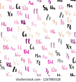Light Pink, Yellow vector seamless backdrop with english symbols. Colored alphabet signs with gradient on white background. Design for wallpaper, fabric makers.