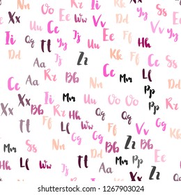 Light Pink, Yellow vector seamless backdrop with english symbols. Shining illustration with ABC symbols on abstract template. Design for textile, fabric, wallpapers.