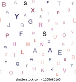Light Pink, Yellow vector seamless backdrop with english symbols. Abstract illustration with colored latin alphabet. Template for business cards, websites.