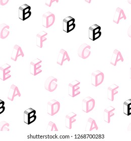 Light Pink, Yellow vector seamless backdrop with 3D english symbols. Shining colorful 3D illustration with isolated letters. Design for wallpaper, fabric makers.