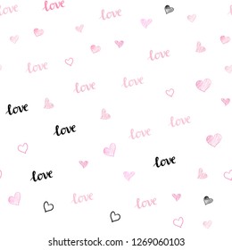 Light Pink, Yellow vector seamless pattern with phrase LOVE YOU, hearts. Illustration with phrase LOVE YOU, hearts for valentine's day. Template for business cards, websites.