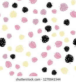 Light Pink, Yellow vector seamless doodle layout with leaves. Modern geometrical abstract illustration with leaves. Design for textile, fabric, wallpapers.