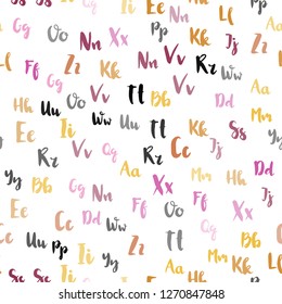 Light Pink, Yellow vector seamless texture with ABC characters. Modern geometrical illustration with ABC english symbols. Design for textile, fabric, wallpapers.