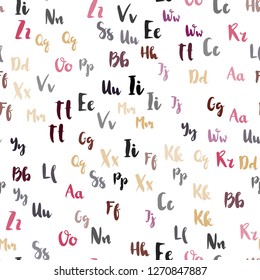 Light Pink, Yellow vector seamless template with isolated letters. Colored alphabet signs with gradient on white background. Pattern for design of fabric, wallpapers.