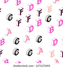 Light Pink, Yellow vector seamless pattern with 3D ABC symbols. Modern geometrical illustration with 3D ABC english symbols. Template for business cards, websites.