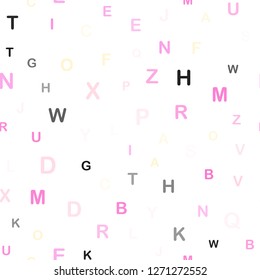 Light Pink, Yellow vector seamless layout with latin alphabet. Abstract illustration with colored latin alphabet. Texture for window blinds, curtains.