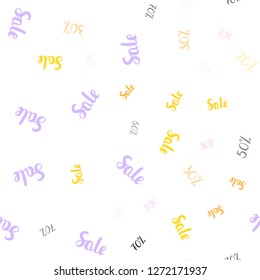 Light Pink, Yellow vector seamless template with 30, 50, 70% selling. Colored words of sales with gradient on white background. Design for business ads, commercials.
