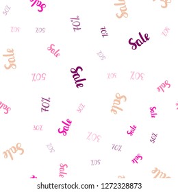 Light Pink, Yellow vector seamless layout with discount of 30, 50, 70%. Abstract illustration with colorful gradient symbols of sales. Template for season sales, shopping ads.