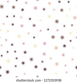 Light Pink, Yellow vector seamless texture with colored snowflakes. Glitter abstract illustration with crystals of ice. Texture for window blinds, curtains.