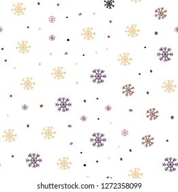 Light Pink, Yellow vector seamless layout with bright snowflakes. Shining colorful illustration with snow in christmas style. Trendy design for wallpaper, fabric makers.