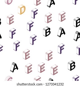 Light Pink, Yellow vector seamless backdrop with 3D english symbols. Colorful 3D alphabet signs with gradient on white background. Pattern for trendy fabric, wallpapers.