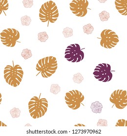 Light Pink, Yellow vector seamless natural background with flowers, leaves. Colorful illustration in doodle style with leaves, flowers. Pattern for design of fabric, wallpapers.