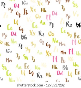 Light Pink, Yellow vector seamless backdrop with english symbols. Shining illustration with ABC symbols on abstract template. Texture for window blinds, curtains.