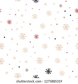 Light Pink, Yellow vector seamless cover with beautiful snowflakes. Shining colorful illustration with snow in christmas style. Trendy design for wallpaper, fabric makers.