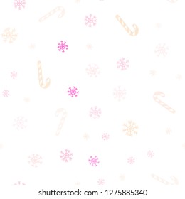 Light Pink, Yellow vector seamless template with sweet christmas sticks.