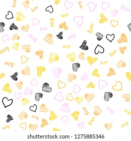 Light Pink, Yellow vector seamless cover with quote LOVE YOU, hearts. Illustration with phrase LOVE YOU, hearts for valentine's day. Pattern for trendy fabric, wallpapers.