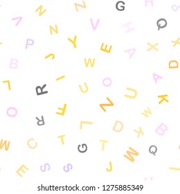 Light Pink, Yellow vector seamless background with signs of alphabet. Blurred design in simple style with signs of alphabet. Design for wallpaper, fabric makers.