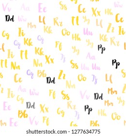 Light Pink, Yellow vector seamless pattern with ABC symbols. Blurred design in simple style with signs of alphabet. Texture for window blinds, curtains.
