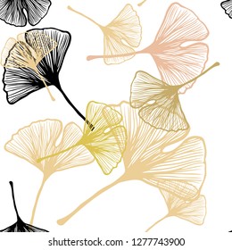 Light Pink, Yellow vector seamless doodle pattern with leaves. A vague abstract illustration with leaves in doodles style. Design for textile, fabric, wallpapers.