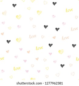 Light Pink, Yellow vector seamless texture with words LOVE YOU, hearts. Colorful gradient phrase LOVE YOU, hearts in abstract style. Texture for window blinds, curtains.