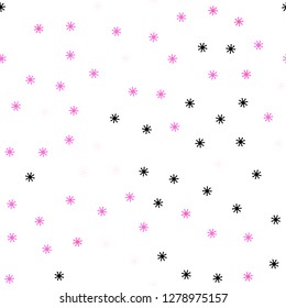 Light Pink, Yellow vector seamless template with ice snowflakes. Colorful decorative design in xmas style with snow. Template for business cards, websites.