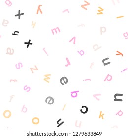 Light Pink, Yellow vector seamless template with isolated letters. Shining illustration with ABC symbols on abstract template. Texture for window blinds, curtains.