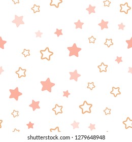 Light Pink, Yellow vector seamless cover with small and big stars. Shining colored illustration with stars. Design for textile, fabric, wallpapers.