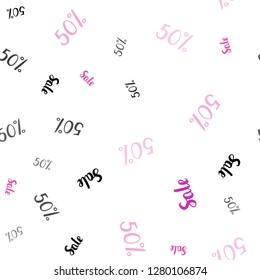 Light Pink, Yellow vector seamless background with 50 % signs of sales. Shining colorful illustration with isolated selling prices. Template for season sales, shopping ads.