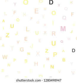 Light Pink, Yellow vector seamless backdrop with english symbols. Colored alphabet signs with gradient on white background. Pattern for design of fabric, wallpapers.