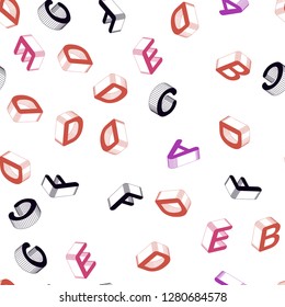 Light Pink, Yellow vector seamless pattern with 3D ABC symbols. Modern geometrical illustration with 3D ABC english symbols. Template for business cards, websites.
