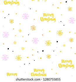 Light Pink, Yellow vector seamless background with xmas snowflakes. Shining colorful illustration with snow in christmas style. Pattern for design of window blinds, curtains.