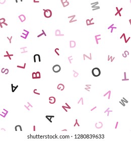 Light Pink, Yellow vector seamless backdrop with english symbols. Colored alphabet signs with gradient on white background. Pattern for trendy fabric, wallpapers.