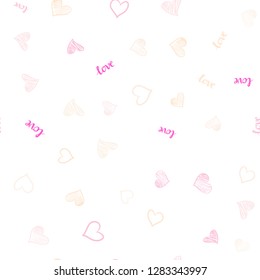 Light Pink, Yellow vector seamless texture with words LOVE YOU, hearts. Illustration with phrase LOVE YOU, hearts for valentine's day. Design for wallpaper, fabric makers.