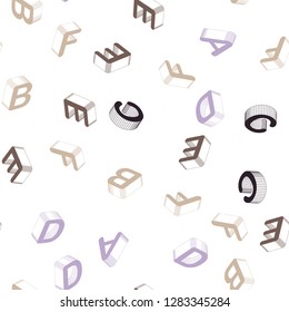 Light Pink, Yellow vector seamless backdrop with 3D english symbols. Abstract illustration with 3D ABC symbols. Texture for window blinds, curtains.