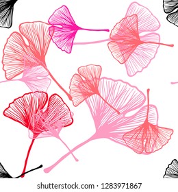 Light Pink, Yellow vector seamless doodle background with leaves. Glitter abstract illustration with doodles and leaves. Pattern for design of fabric, wallpapers.