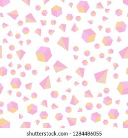 Light Pink, Yellow vector seamless, isometric pattern with polygonal style with cubes. Glitter abstract illustration with squares, lines. Texture for window blinds, curtains.