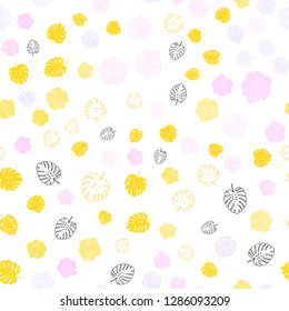 Light Pink, Yellow vector seamless abstract backdrop with leaves, flowers. Sketchy doodles on white background. Design for wallpaper, fabric makers.