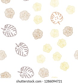 Light Pink, Yellow vector seamless natural artwork with flowers, leaves. An elegant bright illustration with leaves and flowers. Pattern for design of fabric, wallpapers.