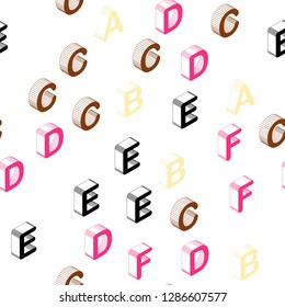 Light Pink, Yellow vector seamless pattern with 3D ABC symbols. Shining colorful 3D illustration with isolated letters. Pattern for trendy fabric, wallpapers.
