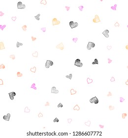 Light Pink, Yellow vector seamless cover with Shining hearts. Glitter abstract illustration with colorful hearts in romantic style. Beautiful design for your business advert of anniversary.