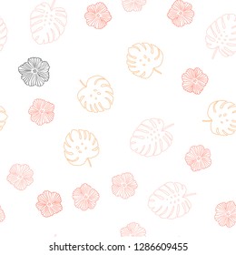 Light Pink, Yellow vector seamless natural backdrop with flowers, leaves. Decorative design in Indian style on white background. Design for wallpaper, fabric makers.