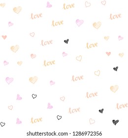 Light Pink, Yellow vector seamless template with text LOVE YOU, hearts. Illustration with phrase LOVE YOU, hearts for valentine's day. Design for textile, fabric, wallpapers.