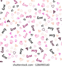 Light Pink, Yellow vector seamless texture with words LOVE YOU, hearts. Illustration with phrase LOVE YOU, hearts for valentine's day. Design for wallpaper, fabric makers.